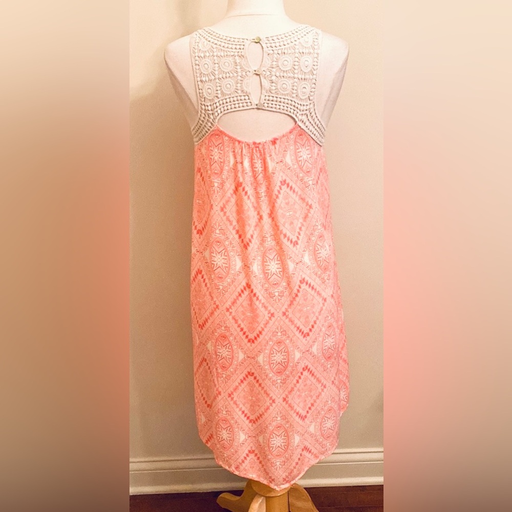 Maurices Cream Orange Crochet Geometric SZ M Boho Coastal Festival Gauzy Dress - Picture 7 of 11